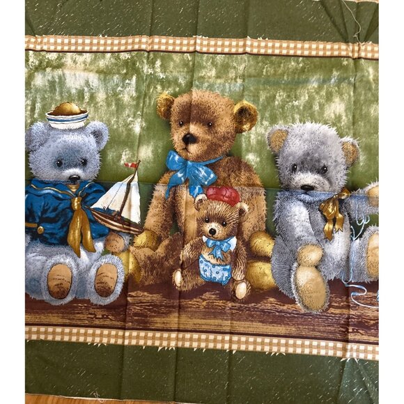 Teddy Bear Patchwork Fabric Panel Giordano Studios LLC Cotton Green Brown 23x42 - Picture 3 of 8